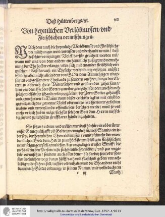 Von heymlichen Verlöbnussen / und Fleischlichen vermischungen