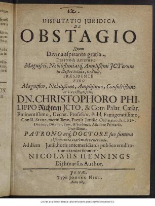 Disputatio Iuridica De Obstagio