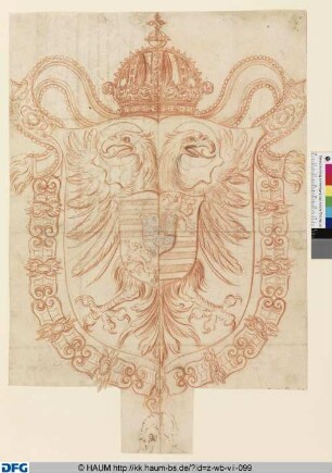 Das kaiserliche Wappen mit Kaiserkrone und Kette und Kleinod des Ordens vom Goldenen Vlies