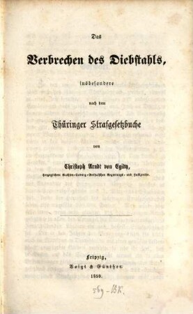 Das Verbrechen des Diebstahls, insbesondere nach dem Thüringer Strafgesetzbuche