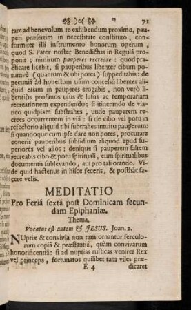 71-81, Meditatio Pro Feria sexta post Dominicam ...; ...