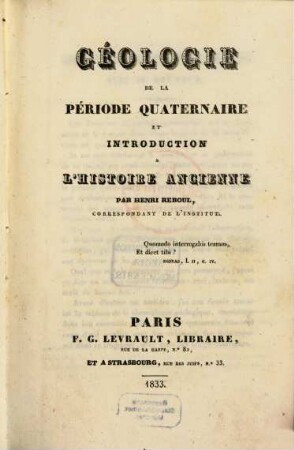 Géologie de la Période Quaternaire et Introduction à l'histoire ancienne