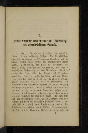 I. Wirtschaftliche und militärische Bedeutung des oberrheinischen Canals.