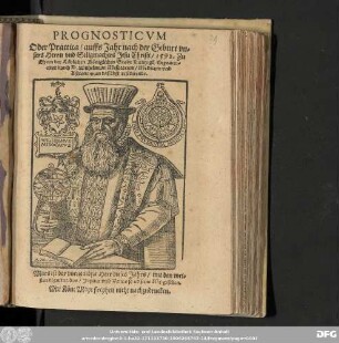 PROGNOSTICVM || Oder Practica/ auffs Jahr ... || ... 1592. Zu || Ehren der Loͤblichen Koͤniglichen Stadt Dantzigk/ Gepracti=||ciret durch D. Wilhelmum Misocacum/ Medicum vnd || Astronomum daselbst residirende.