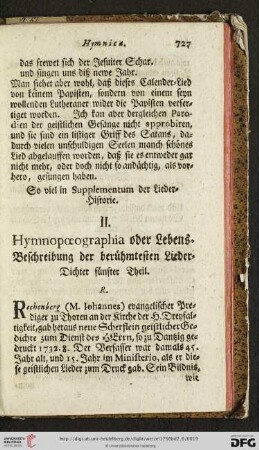 II. Hymnopoeographia oder Lebens-Beschreibung der berühmtesten Lieder-Dichter fünfter Theil