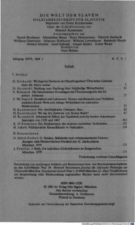 Die Welt der Slaven : internationale Halbjahresschrift für Slavistik. 26 = N.F. 5. 1981