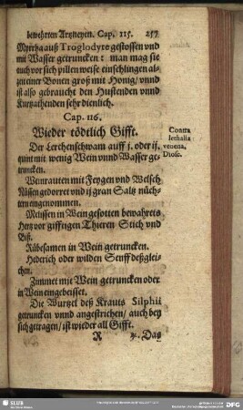 Cap. 116. Wieder tödtlich Gifft