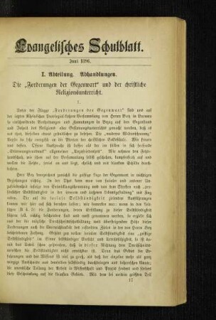¬Die¬ "Forderungen der Gegenwart" und der christliche Religionsunterricht