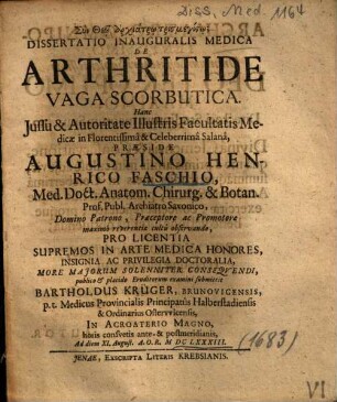 Dissertatio Inauguralis Medica De Arthritide Vaga Scorbutica