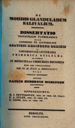 De morbis glandularum salivalium : Diss. inaug. path.