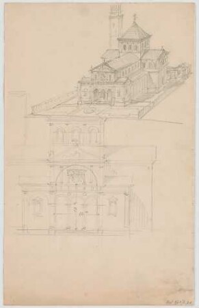 Thiersch, August ; München - Schwabing; Kath. Pfarrkirche St. Ursula - Vogelperspektive, Schnitt
