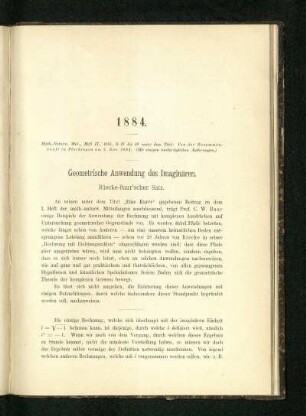 Geometrische Anwendung des Imaginären. Riecke-Baur'scher Satz