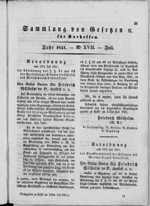 Sammlung von Gesetzen für Kurhessen. Nr. XVII. Juli.