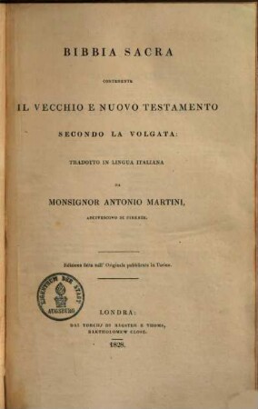 Biblia sacra : contenente il vecchio e nuovo Testamento secondo la Volgata