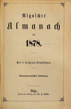 Rigascher Almanach : für das Jahr .... 21, 21. 1878