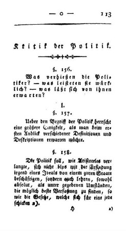 I. [Verheißungen der Politik.]