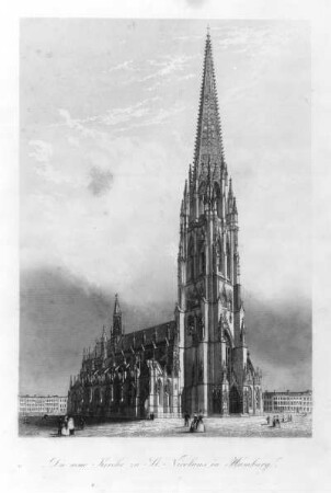 Die neue Kirche zu Sankt Nicolaus in Hamburg : Die neue Kirche zu Sankt Nicolaus in Hamburg. Stich; 185 x 247 mm