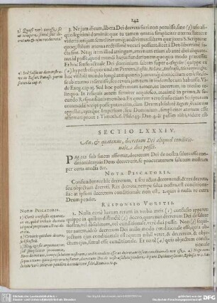 Sectio LXXXIV. An, & quatenus, decretum Dei aliquid conditionale dici possit