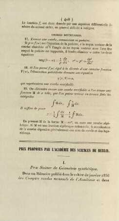 Prix proposés par l'académie des sciences de Berlin.