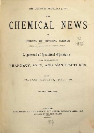 Chemical news and Journal of physical science. 73. 1896