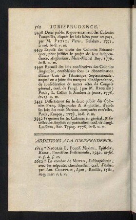 560-561, Additions a la Jurisprudence