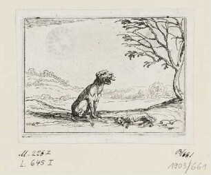 Löwin, ihr Junges rufend, Blatt 19 der Folge "Vita beatæ mariæ virginis matris dei emblematibus"
