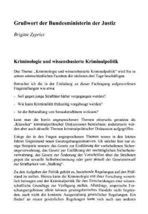 Grußwort der Bundesministerin der Justiz