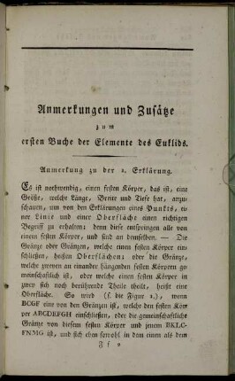 Anmerkungen und Zusätze zum ersten Buche der Elemente des Euklids.