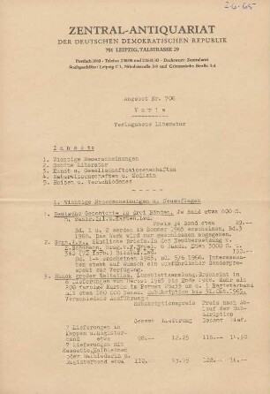 Nr. 706: Varia Verlagsneue Literatur