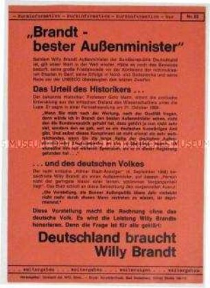 Propagandaflugblatt der SPD zur Bundestagswahl 1969 (Kurzinformation Nr. 23)