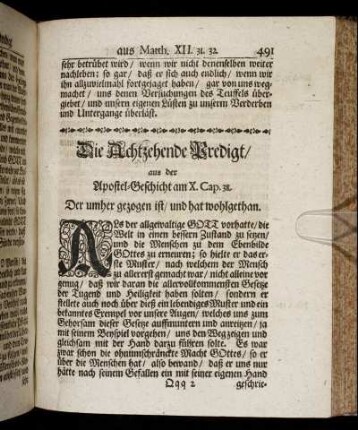 Die Achtzehende Predigt, aus der Apostel-Geschicht am X. Cap. 38.