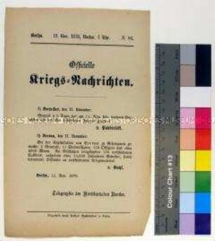 Kriegsdepesche des Norddeutschen Bundes über die Kriegsereignisse vom 11.11.1870 bei Verdun