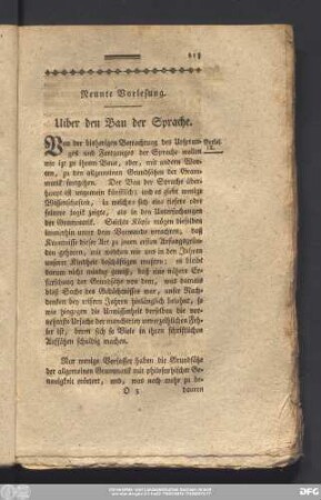 Neunte Vorlesung. Uiber den Bau der Sprache.