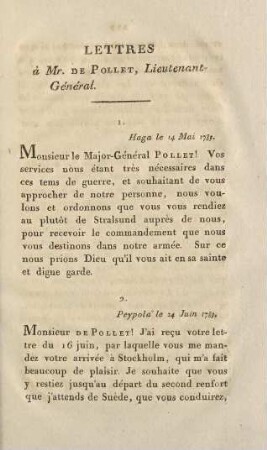 221-236, Lettres à Mr. de Pollet, Lieutenant-Général
