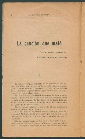La canción que mató : Novela inédita, original