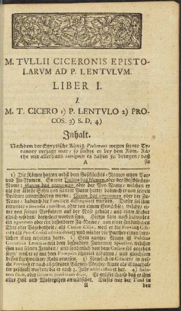Epistolarum Ciceronis Liber I.