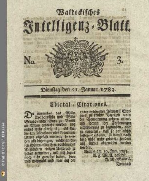 No. 3, Dienstag den 21. Januar 1783