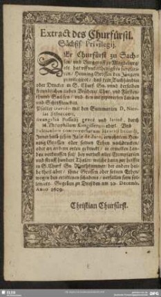 Extract des Churfürstl. Sächs. Privilegii