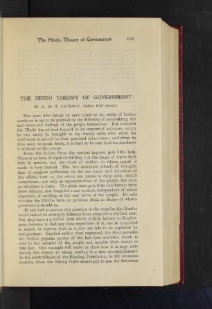 The Hindu Theory of Government