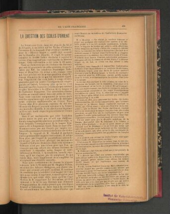 La Question des Écoles d'Orient.