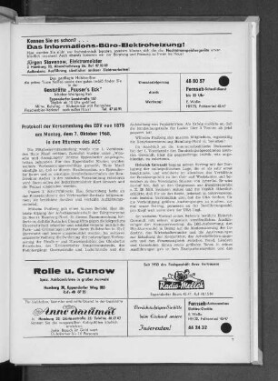 Protokoll der Versammlung des EBV von 1875 am Montag, dem 7. Oktober 1968, in den Räumen des ACC