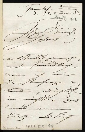 Brief von Clara Schumann an Maria Anna  : Brief von Clara Schumann an Maria Anna  Frankfurt , 12.12.1882. Seite 1. Dresden: SLUB Mscr.Dresd.App.70,112