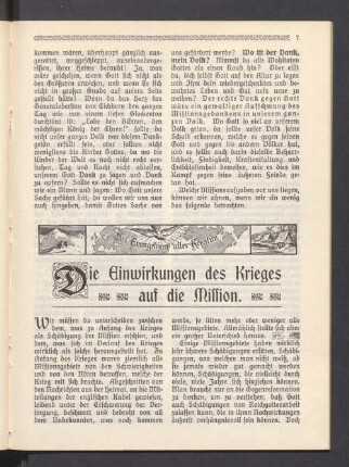 Die Einwirkungen des Krieges auf die Mission