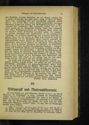 Pädagogik und Nationalökonomie
