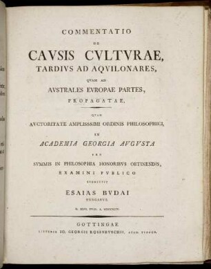 Commentatio De Causis Culturae, Tardius Ad Aquilonares, Quam Ad Australes Europae Partes Propagatae
