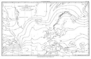 Plate XVIII. Map of North Atlantic Ocean & Neighbouring Lands shewing Isothermal Lines Of July