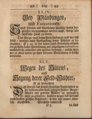 XLIV. Bey Pfändungen, und Executionen, ...