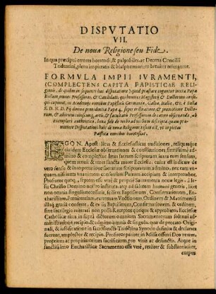 Disputatio VII. De nova Religione seu Fide.