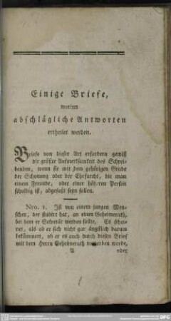 Einige Briefe, worinn abschlägliche Antworten ertheilet werden