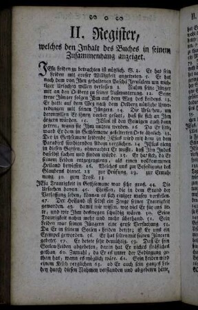 II. Register, welches den Inhalt des Buches in seinem Zusammenhang anzeiget.